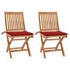 vidaXL Garden Chairs 2 pcs with Red Cushions Solid Teak Wood