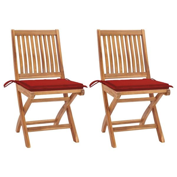 vidaXL Garden Chairs 2 pcs with Red Cushions Solid Teak Wood