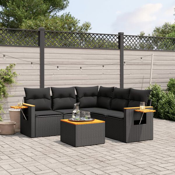 vidaXL 6 Piece Garden Sofa Set with Cushions Black Poly Rattan