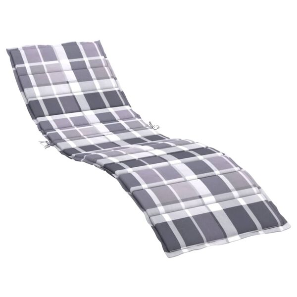 vidaXL Sun Lounger Cushion Grey Check Pattern 200x50x3cm Oxford Fabric