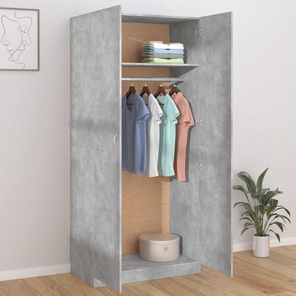 vidaXL Wardrobe Concrete Grey 90x52x200 cm Engineered Wood