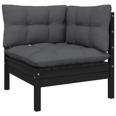 vidaXL 5 Piece Garden Lounge Set with Cushions Black Solid Pinewood