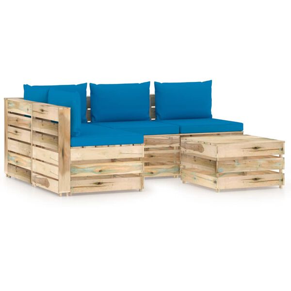 vidaXL 5 Piece Garden Lounge Set with Cushions Green Impregnated Wood