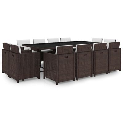 vidaXL 13 Piece Outdoor Dining Set with Cushions Poly Rattan Brown