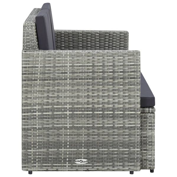vidaXL 2 Seater Garden Sofa with Cushions Grey Poly Rattan