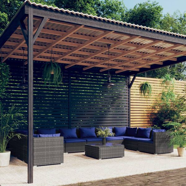 vidaXL 11 Piece Garden Lounge Set with Cushions Poly Rattan Grey