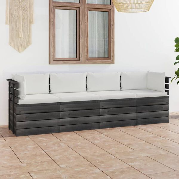 vidaXL Garden 4-Seater Pallet Sofa with Cushions Solid Pinewood
