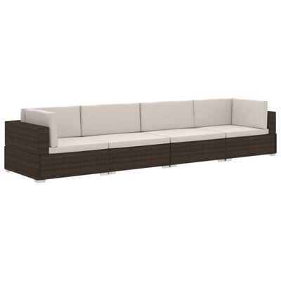 vidaXL 4 Piece Garden Sofa Set with Cushions Poly Rattan Brown