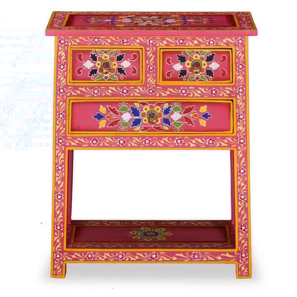 vidaXL Sideboard with Drawers Solid Mango Wood Pink Hand Painted