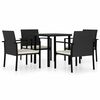 vidaXL Garden Dining Set 5 pcs Black Poly Rattan
