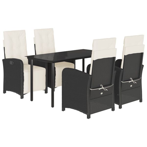 vidaXL 5 Piece Garden Dining Set with Cushions Black Poly Rattan