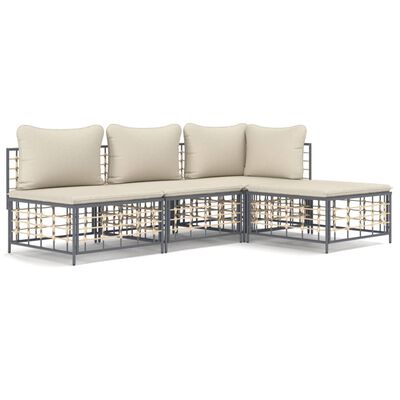 vidaXL 4 Piece Garden Lounge Set with Cushions Anthracite Poly Rattan