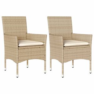 vidaXL Garden Chairs with Cushions 2 pcs Beige Poly Rattan