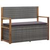 vidaXL Storage Bench 115 cm Poly Rattan and Solid Acacia Wood Grey