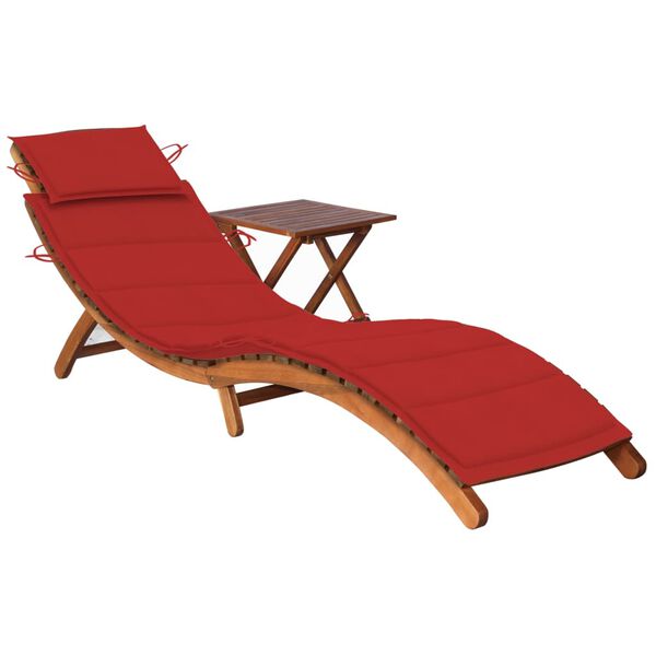 vidaXL Garden Sun Lounger with Table and Cushion Solid Acacia Wood