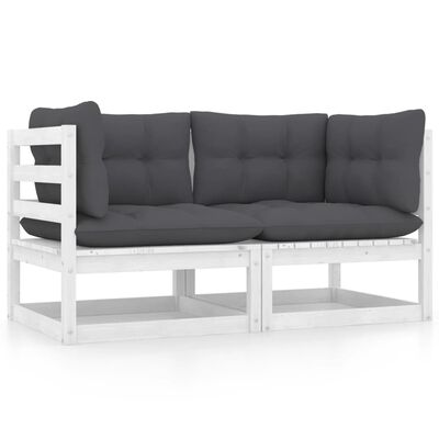 vidaXL Garden 2-Seater Sofa with Cushions White Solid Pinewood
