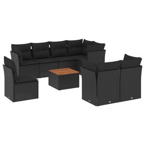 vidaXL 9 Piece Garden Sofa Set with Cushions Black Poly Rattan