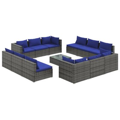 vidaXL 13 Piece Garden Lounge Set with Cushions Poly Rattan Grey