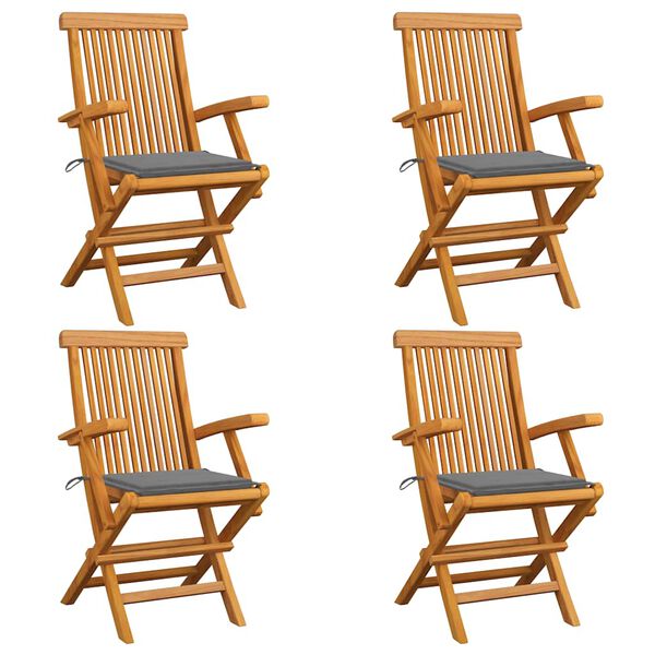 vidaXL Garden Chairs with Grey Cushions 4 pcs Solid Teak Wood