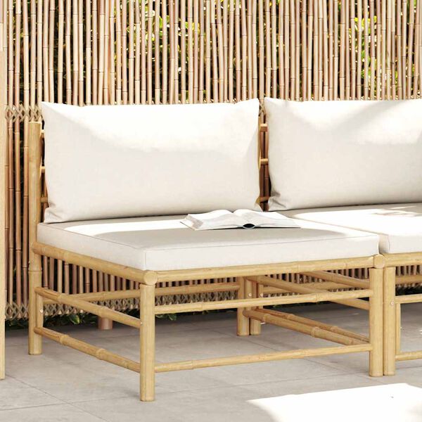 vidaXL Garden Middle Sofa with Cream White Cushions Bamboo