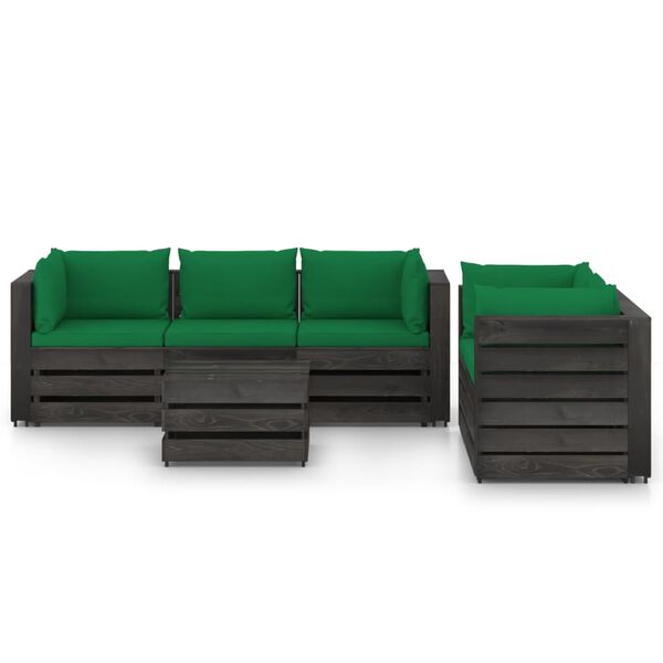 vidaXL 6 Piece Garden Lounge Set with Cushions Grey Impregnated Wood