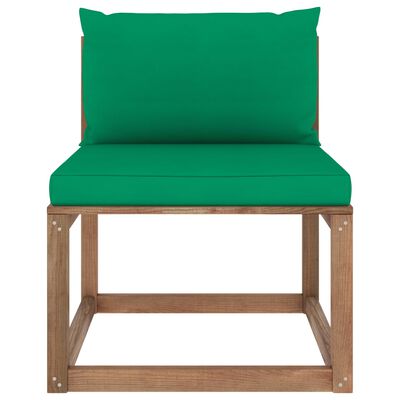 vidaXL Garden Pallet Middle Sofa with Green Cushions