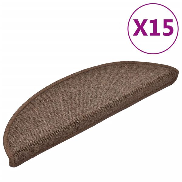 vidaXL Stair Mats 15 pcs 56x17x3 cm Coffee Brown Half Round
