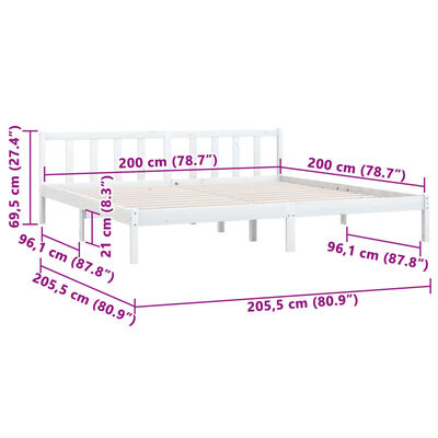 vidaXL Bed Frame without Mattress White Solid Wood 200x200 cm