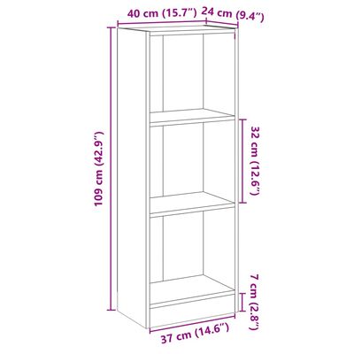 vidaXL 3-Tier Book Cabinet Black 40x24x109 cm Engineered Wood