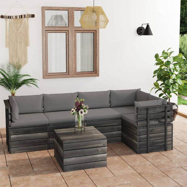 vidaXL 6 Piece Garden Pallet Lounge Set with Cushions Solid Pinewood