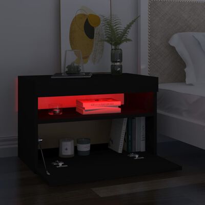 vidaXL Bedside Cabinet & LED Lights Black 60x35x40 cm Engineered Wood