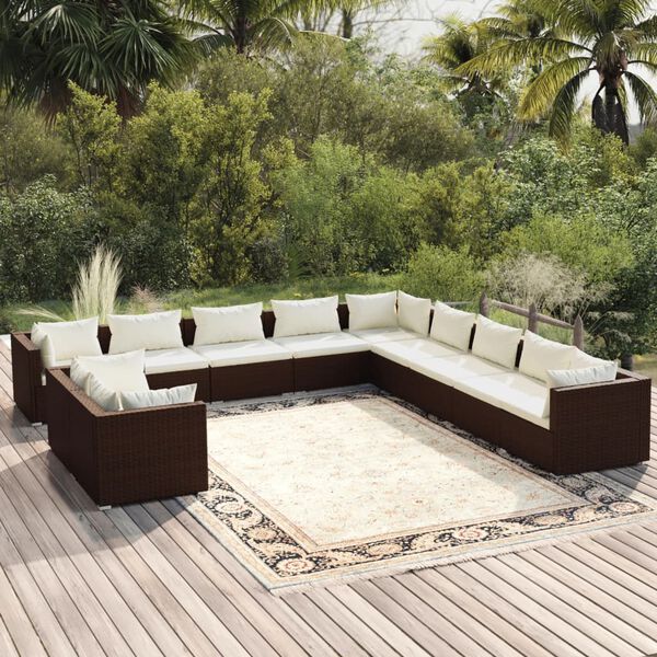 vidaXL 11 Piece Garden Lounge Set with Cushions Brown Poly Rattan