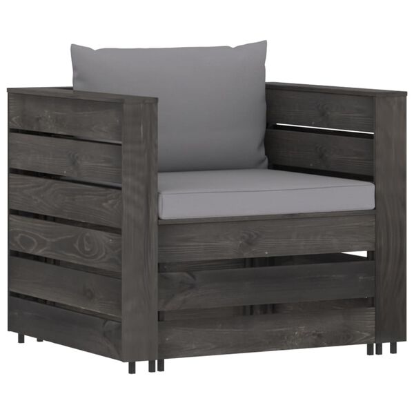 vidaXL 7 Piece Garden Lounge Set with Cushions Grey Impregnated Wood