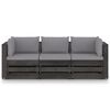 vidaXL 3-Seater Garden Sofa with Cushions Grey Impregnated Wood