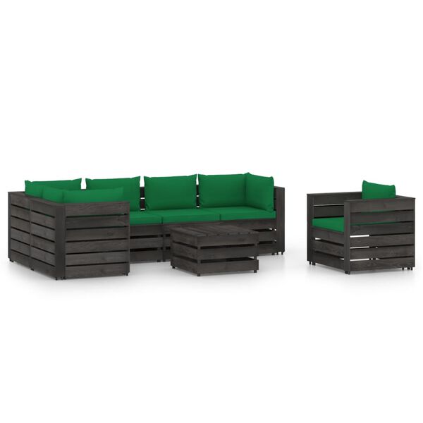 vidaXL 7 Piece Garden Lounge Set with Cushions Grey Impregnated Wood