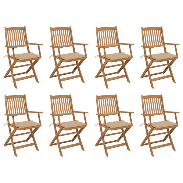 vidaXL Folding Outdoor Chairs with Cushions 8 pcs Solid Wood Acacia