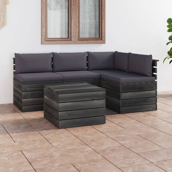 vidaXL 5 Piece Garden Pallet Lounge Set with Cushions Solid Pinewood