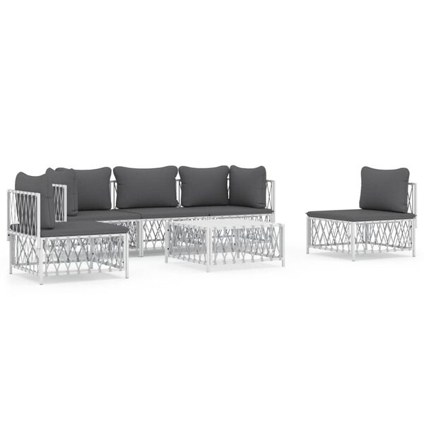 vidaXL 6 Piece Garden Lounge Set with Cushions White Steel