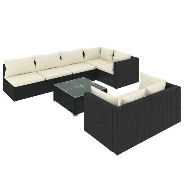 vidaXL 8 Piece Garden Lounge Set with Cushions Black Poly Rattan