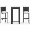 vidaXL 3 Piece Outdoor Bar Set with Cushions Poly Rattan Black