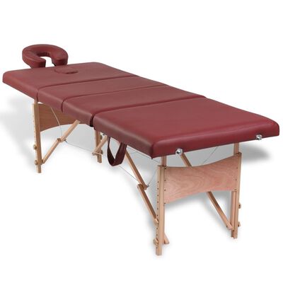 Red Foldable Massage Table 4 Zones with Wooden Frame