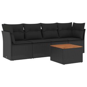 vidaXL 5 Piece Garden Sofa Set with Cushions Black Poly Rattan