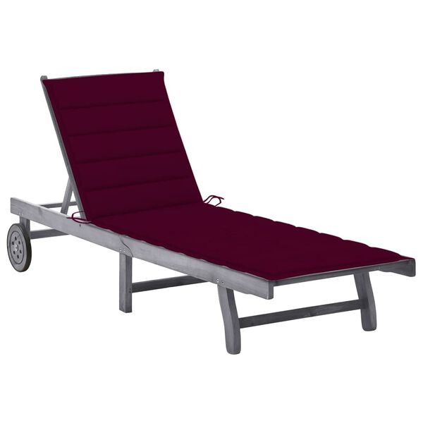 vidaXL Garden Sun Lounger with Cushion Grey Solid Acacia Wood