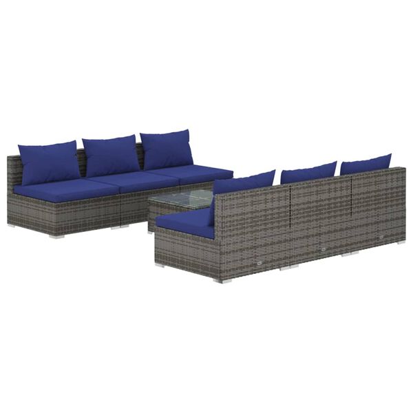 vidaXL 7 Piece Garden Lounge Set with Cushions Poly Rattan Grey
