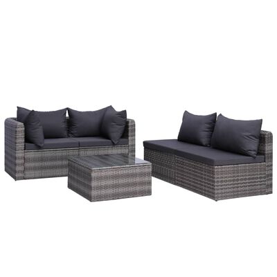 vidaXL 7 Piece Garden Lounge Set with Cushions Poly Rattan Grey