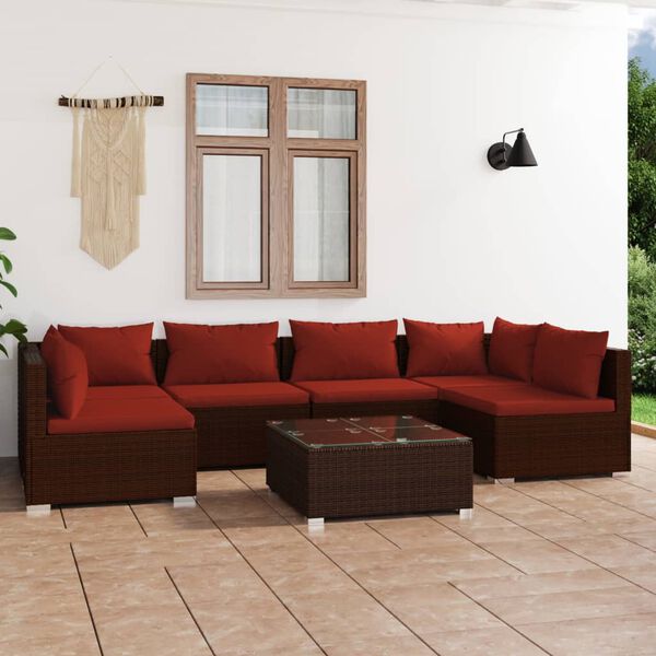 vidaXL 7 Piece Garden Lounge Set with Cushions Poly Rattan Brown