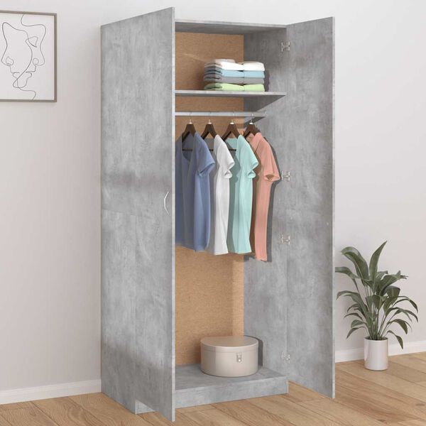 vidaXL Wardrobe Concrete Grey 90x52x200 cm Engineered Wood