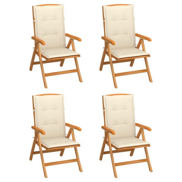 vidaXL Reclining Garden Chairs with Cushions 4 pcs Solid Teak Wood