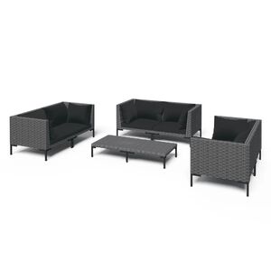 vidaXL 7 Piece Garden Lounge Set with Cushions Poly Rattan Dark Grey