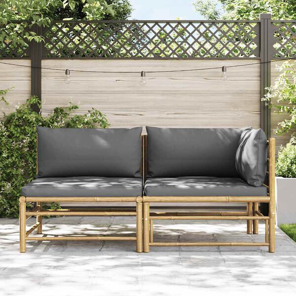 vidaXL 2 Piece Garden Lounge Set with Dark Grey Cushions Bamboo